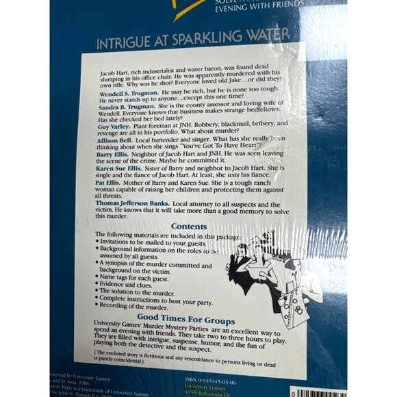 Murder Mystery Party Game New 1986 Intrigue at Sparkling Water University Games - Picture 6 of 6